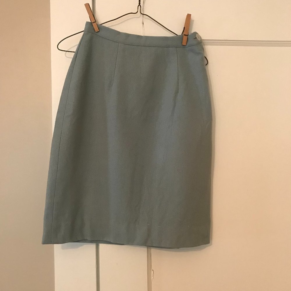 Vintage-1950s Wool Union Made-Sky Blue Pencil Skirt